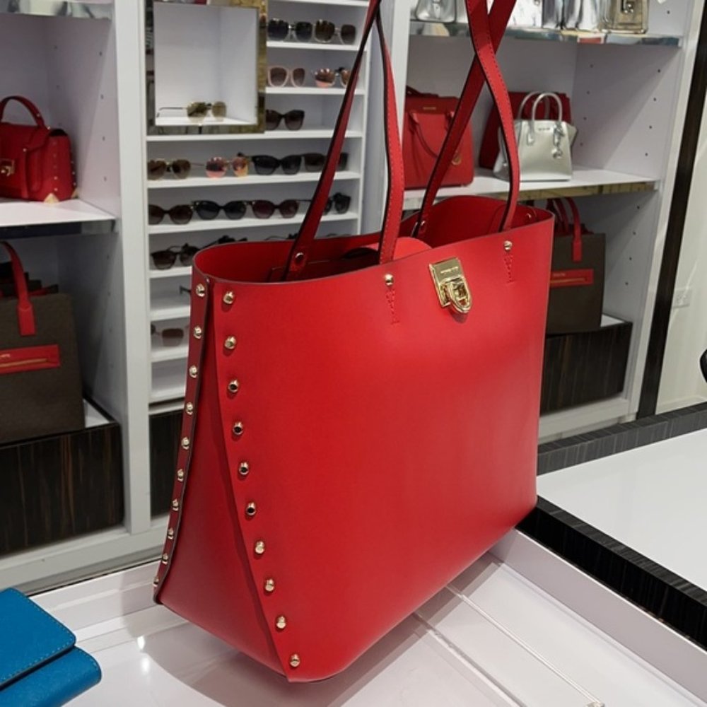 Michael Kors Manhattan Large Tote Leather Color Flame - Picture 1 of 16